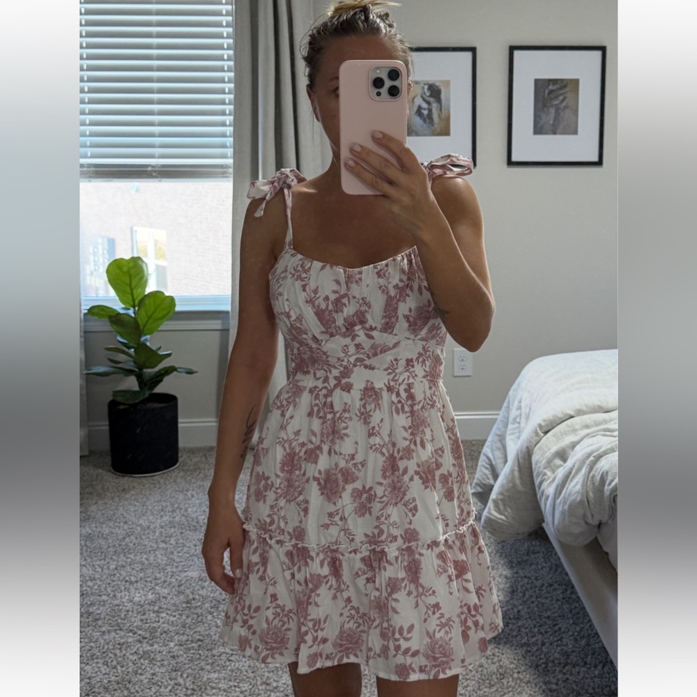 Tie-Shoulder Floral Mini Dress in Blush Cream